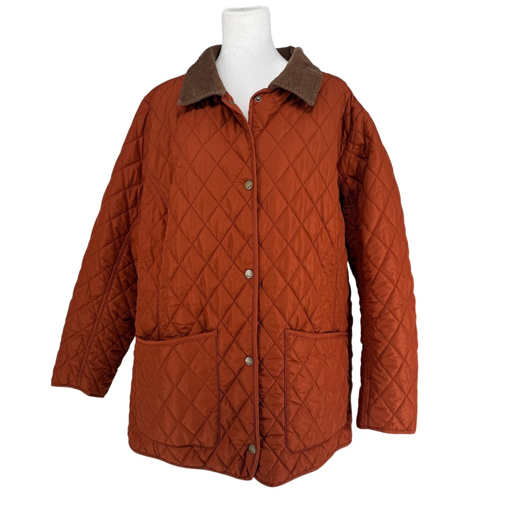 GH Bass Quilted Barn Jacket Womens 2X Burnt Orange Corduroy Collar